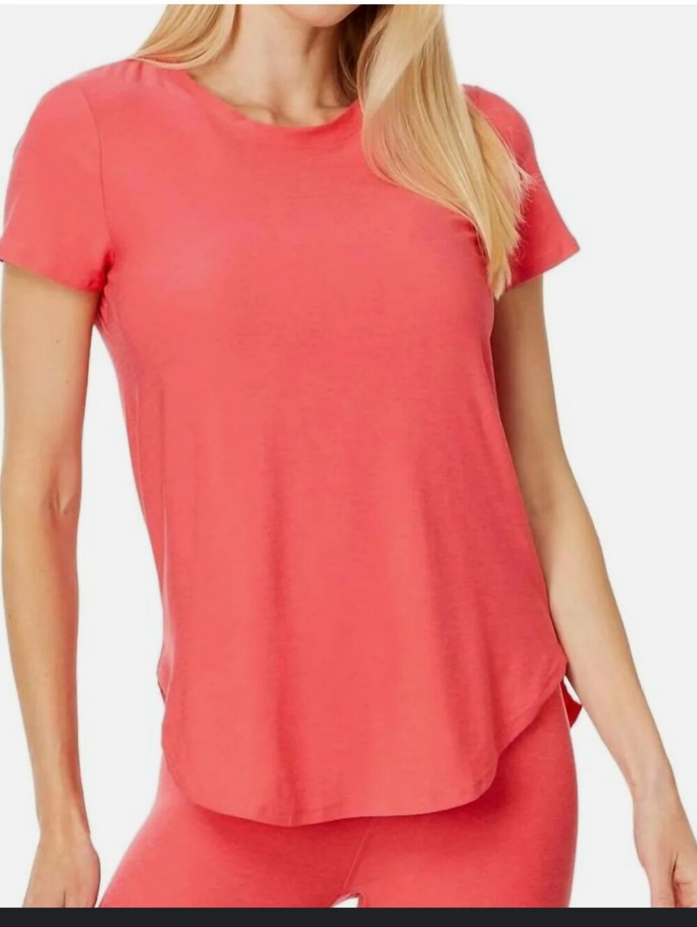 Beyond Yoga Featherweight On the Down Low Tee in Coral Glow Heather XS